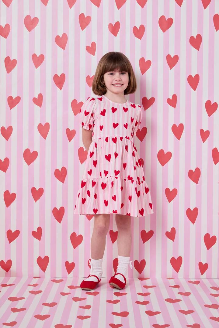 Image of Dresses. Product name - Heart Stripe Kids Dress in Pink colour by brand - Princess Highway Kids