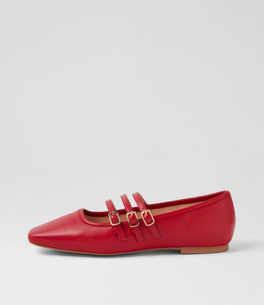 Image of Footwear. Productname: Salerina Red Leather Ballet Flats in RED colour by brand - MOLLINI