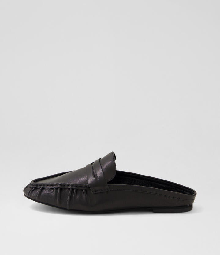 Image of Flats. Product name - Magnus Black Leather Loafers in Black colour by brand - MIDAS