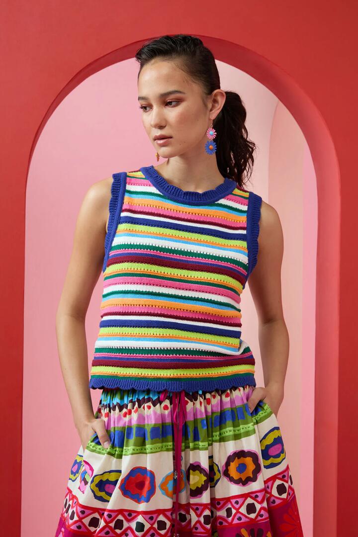 Image of Coats & Jackets. Product name - Crochet Rhapsody Vest in Multi colour by brand - Gorman