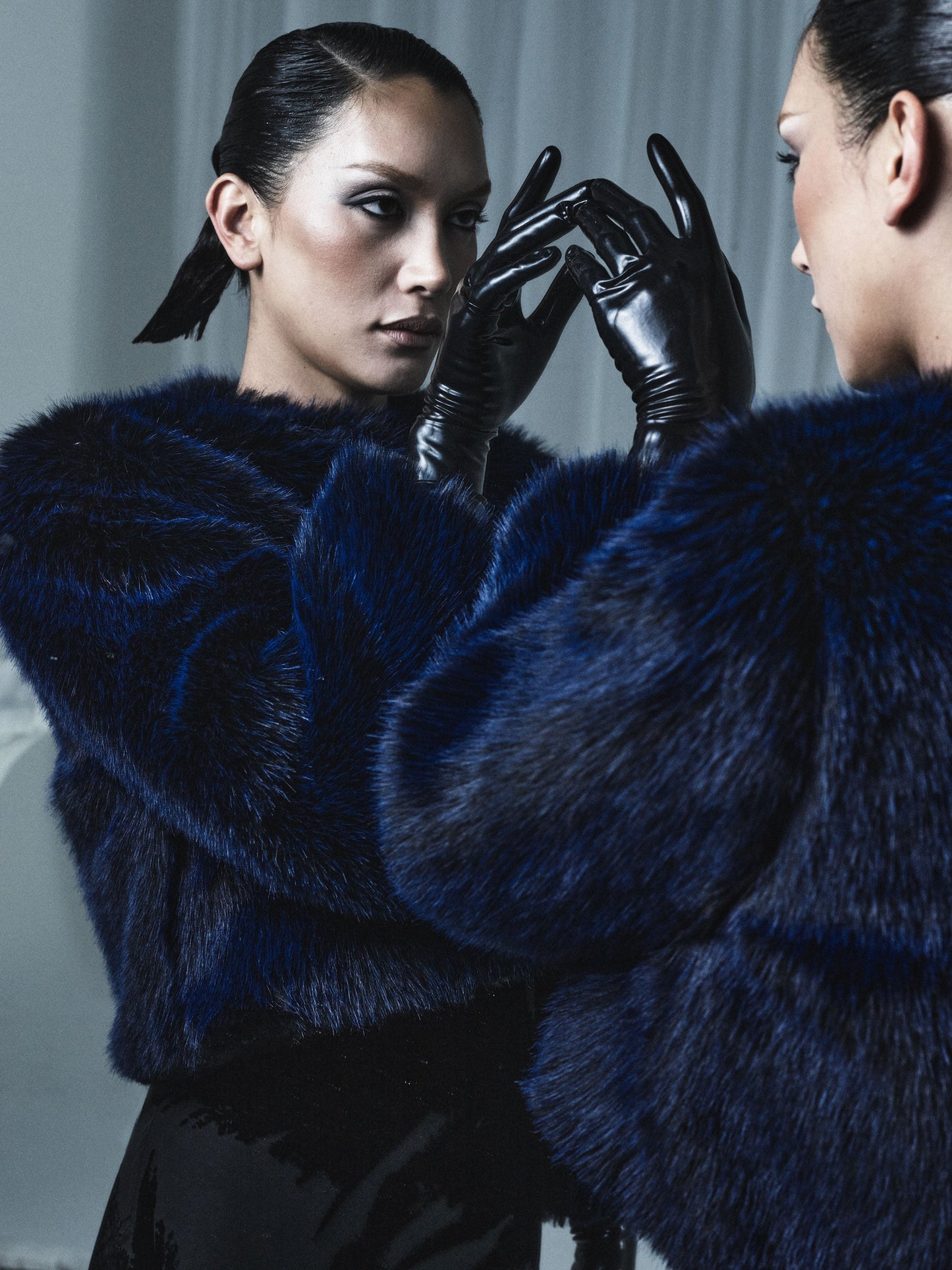 Carla Zampatti Bright Tipped Fur Short Jacket (Navy)
