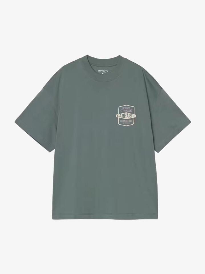 Image of a model wearing Tops. Productname: Carhartt Wip S/S Networks Tee in Silver Pine colour by brand - Carhartt Wip
