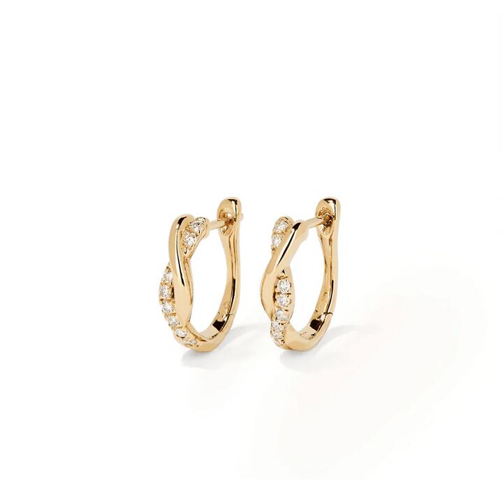 Image of Earrings. Productname: Twist Hoops with 0.20tw of Laboratory-Grown Diamonds in 18kt Yellow Gold Plated Sterling Silver in Diamond colour by brand - Bevilles