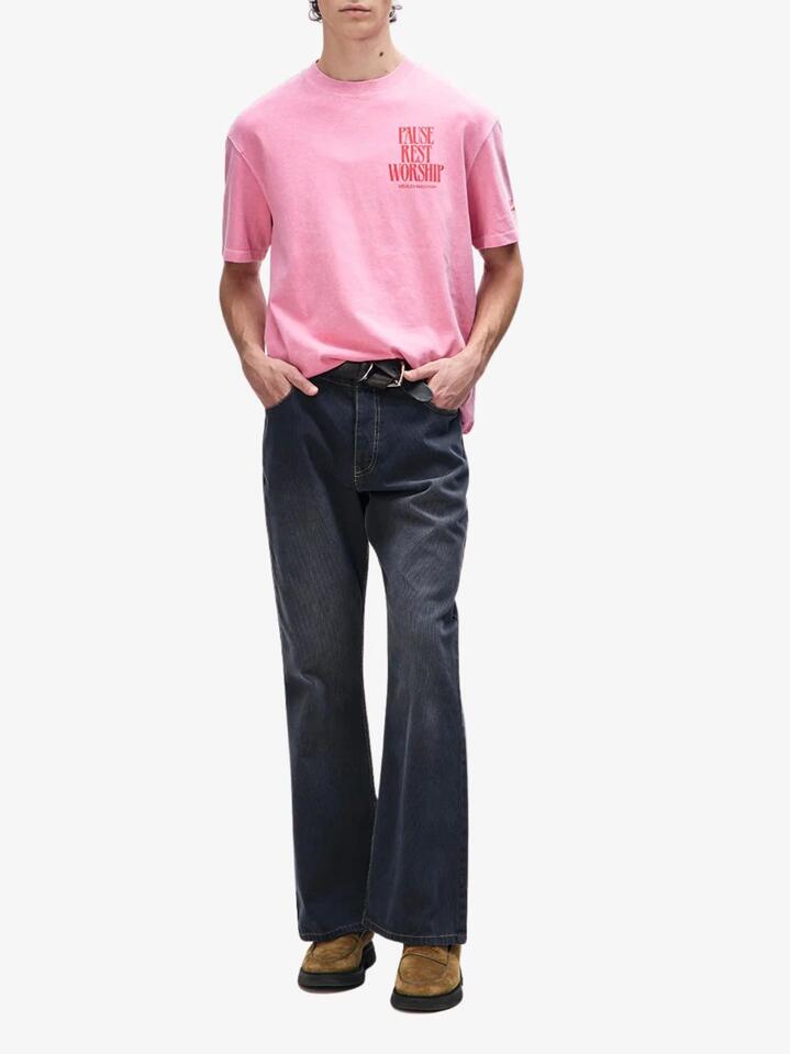 Image of a model wearing Tops. Productname: Deus Noise Complaint Tee in Prism Pink colour by brand - Deus