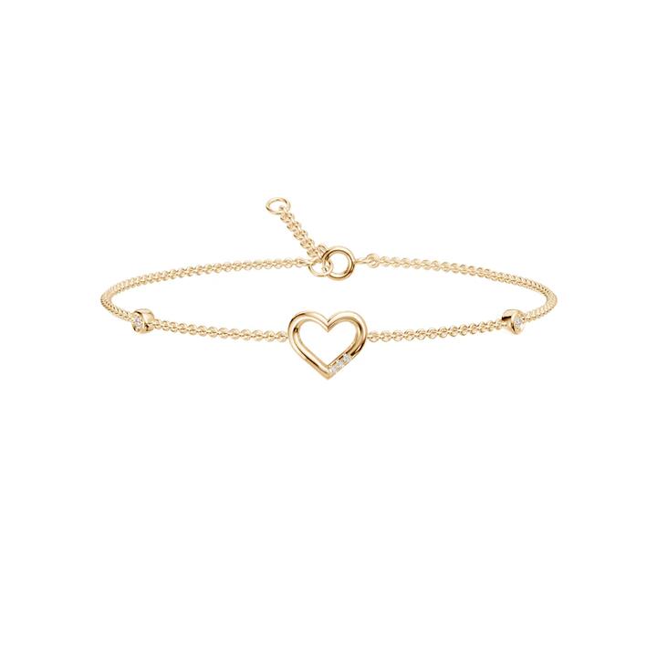 Image of Bracelets. Productname: 19cm Heart Station Bracelet with 0.05tw of Laboratory-Grown Diamonds in 9kt Yellow Gold in Diamond colour by brand - Bevilles