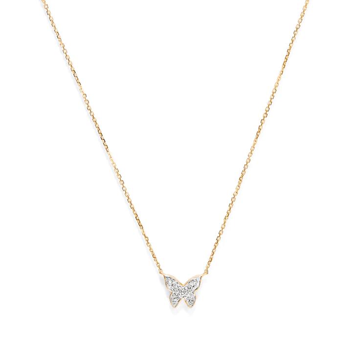 Image of Charms. Productname: 45cm Cluster Butterfly Pendant Necklace with 0.03tw of Laboratory-Grown Diamonds in 9kt Yellow Gold in Diamond colour by brand - Bevilles