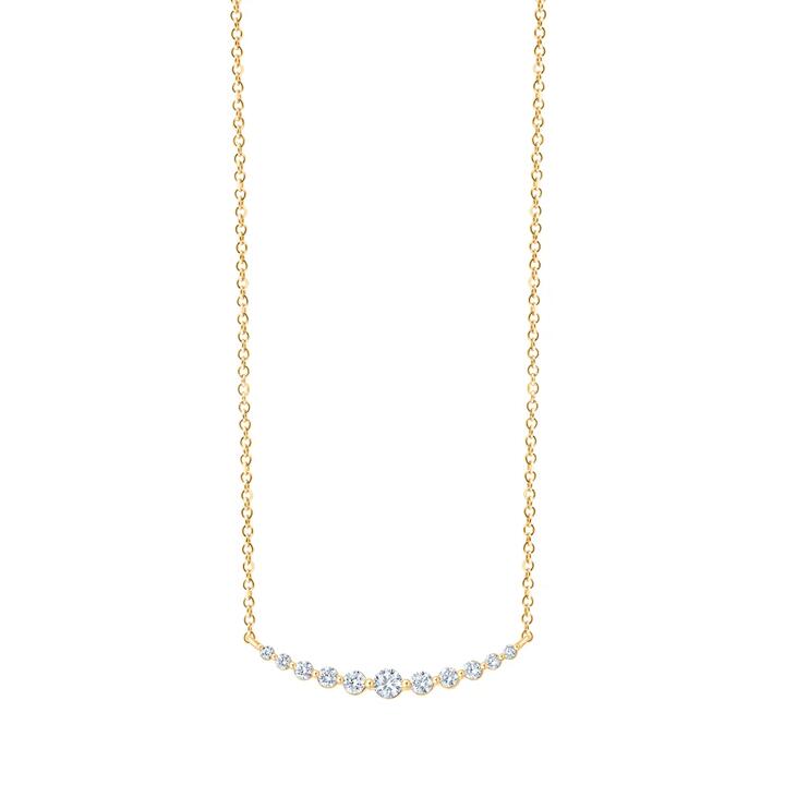 Image of Necklaces. Productname: 45cm Curved Bar Necklace with 0.31tw of Laboratory-Grown Diamonds in 9kt Yellow Gold in Diamond colour by brand - Bevilles