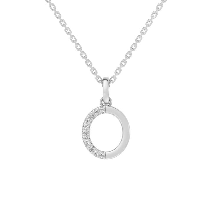 Image of Charms. Productname: 45cm O Initial Pendant Necklace with 0.05tw of Laboratory-Grown Diamonds in Sterling Silver and Platinum in Diamond colour by brand - Bevilles