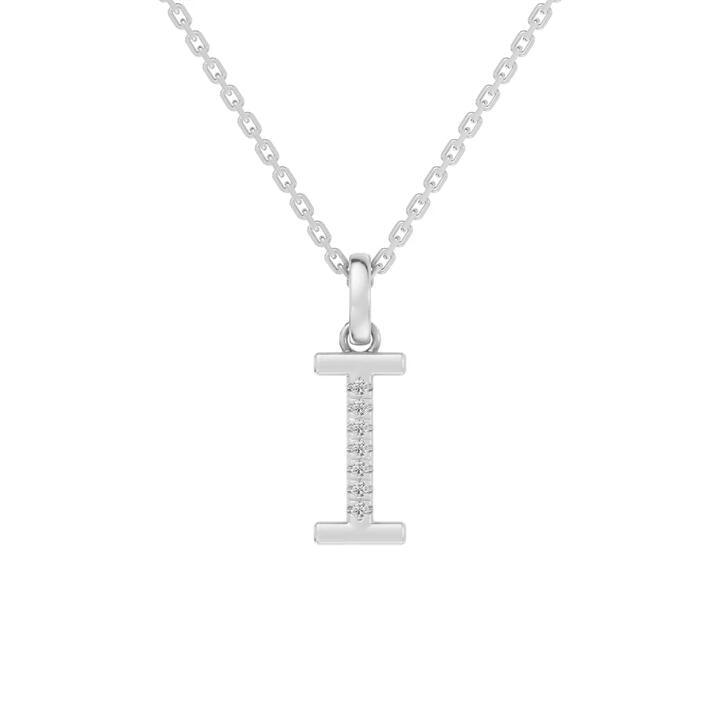 Image of Charms. Productname: 45cm I Initial Pendant Necklace with 0.05tw of Laboratory-Grown Diamonds in Sterling Silver and Platinum in Diamond colour by brand - Bevilles