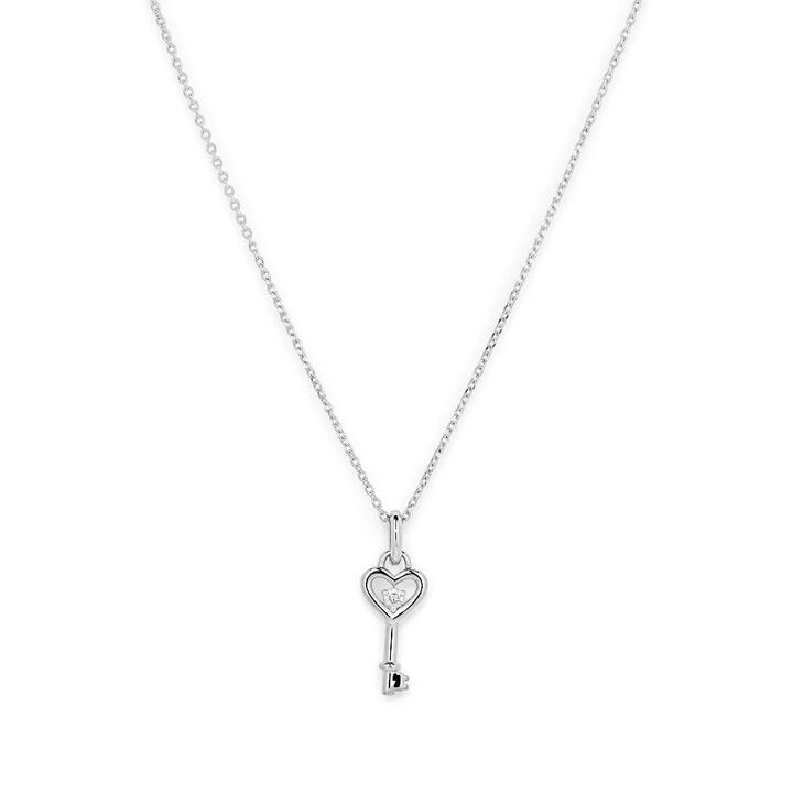 Image of Charms. Productname: 45cm Heart Key Pendant Necklace with 0.01tw of Laboratory-Grown Diamonds in Sterling Silver and Platinum in Diamond colour by brand - Bevilles