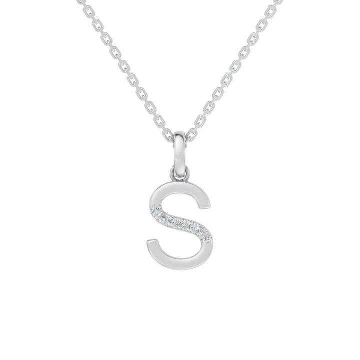 Image of Charms. Productname: 45cm S Initial Pendant Necklace with 0.05tw of Laboratory-Grown Diamonds in Sterling Silver and Platinum in Diamond colour by brand - Bevilles