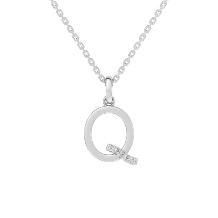 Image of Charms. Productname: 45cm Q Initial Pendant Necklace with 0.05tw of Laboratory-Grown Diamonds in Sterling Silver and Platinum in Diamond colour by brand - Bevilles