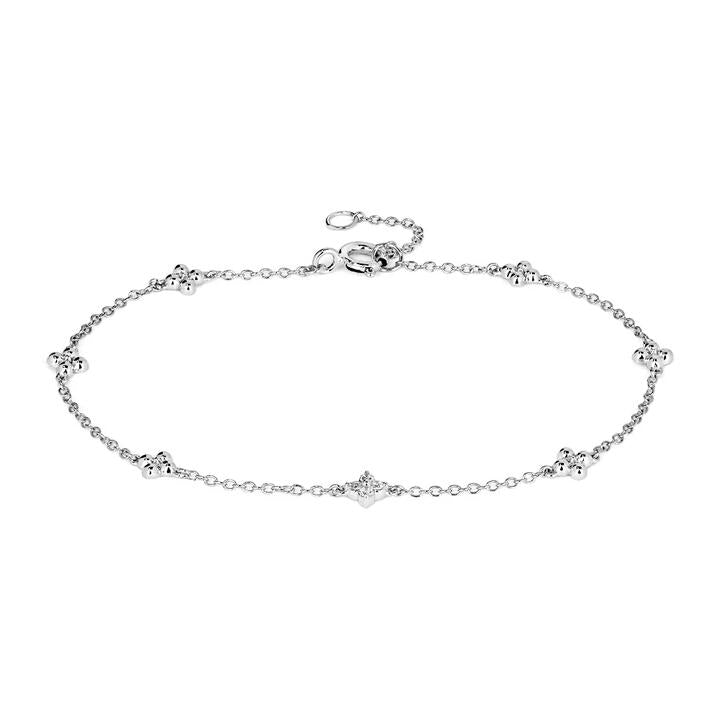 Image of Bracelets. Productname: 19cm Clover Station Bracelet with 0.05tw of Laboratory-Grown Diamonds in Sterling Silver and Platinum in Diamond colour by brand - Bevilles