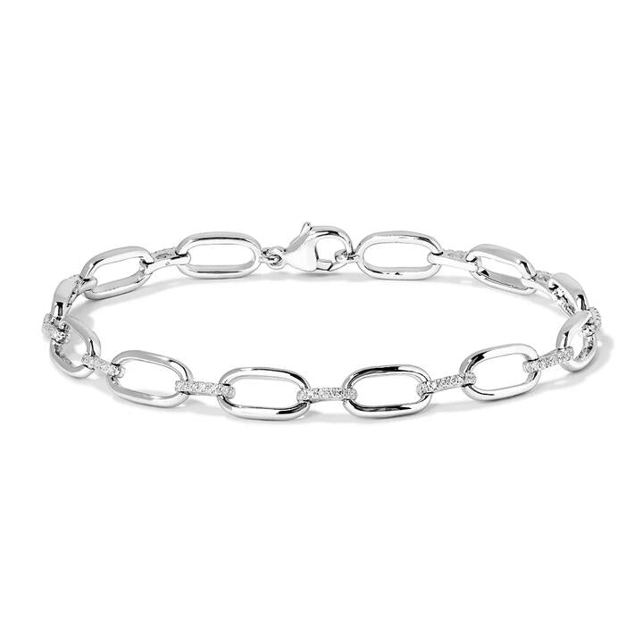 Image of Bracelets. Productname: 18.5cm Paperclip Pavé Link Bracelet with 0.25tw of Laboratory-Grown Diamonds in Sterling Silver and Platinum in Diamond colour by brand - Bevilles