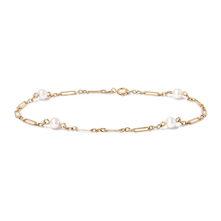 Image of Bracelets. Productname: 19cm Pearl Station Figaro Bracelet in 9kt Yellow Gold in Gold colour by brand - Bevilles