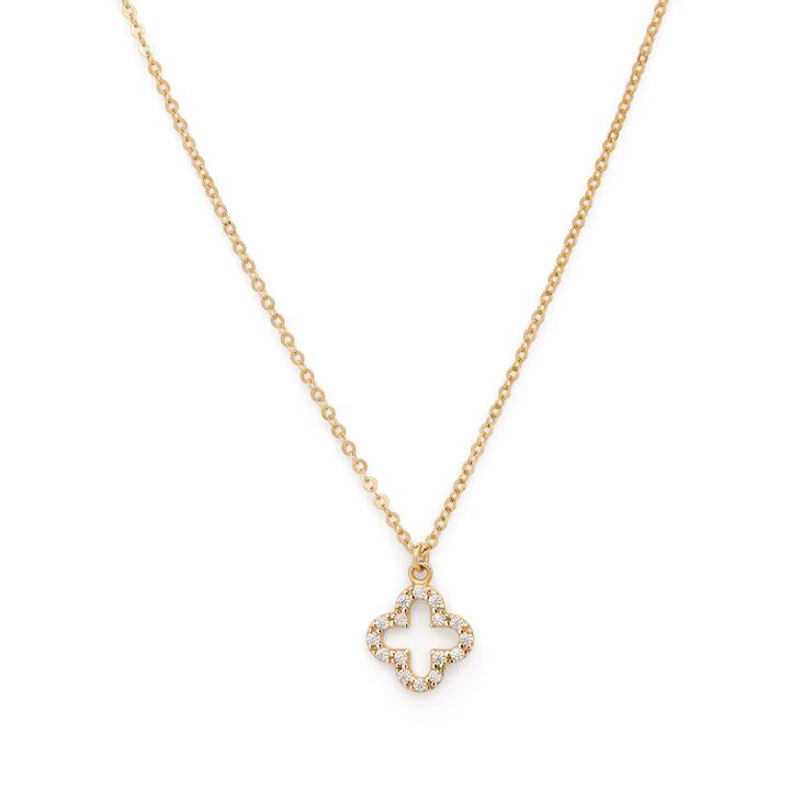 Image of Charms. Productname: 45cm Cubic Zirconia Open Clover Pendant Necklace in 9kt Yellow Gold in Gold colour by brand - Bevilles
