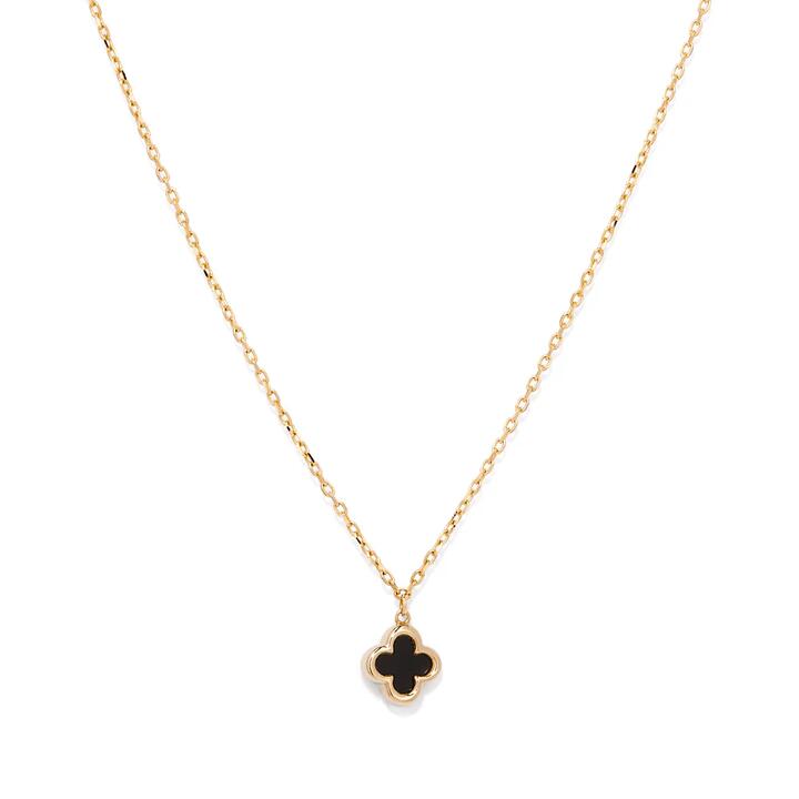 Image of Charms. Productname: 45cm Onyx Clover Pendant Necklace in 9kt Yellow Gold in Gold colour by brand - Bevilles