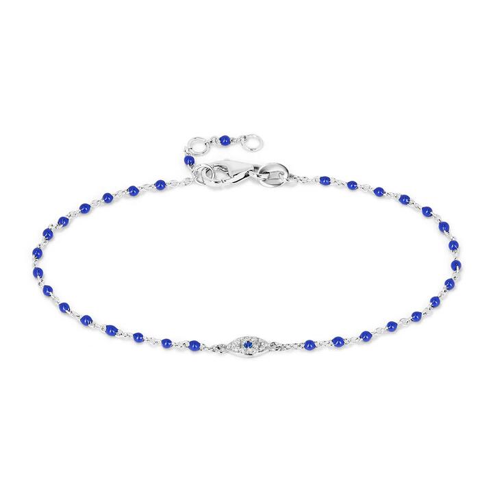 Image of Bracelets. Productname: 19cm Enamel Beaded Bracelet with Cubic Zirconia Evil Eye Charm in Sterling Silver in Silver colour by brand - Bevilles
