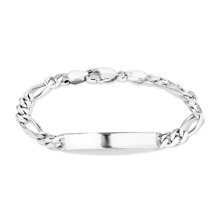 Image of Bracelets. Productname: 23cm ID Figaro Bracelet in Sterling Silver in Silver colour by brand - Bevilles