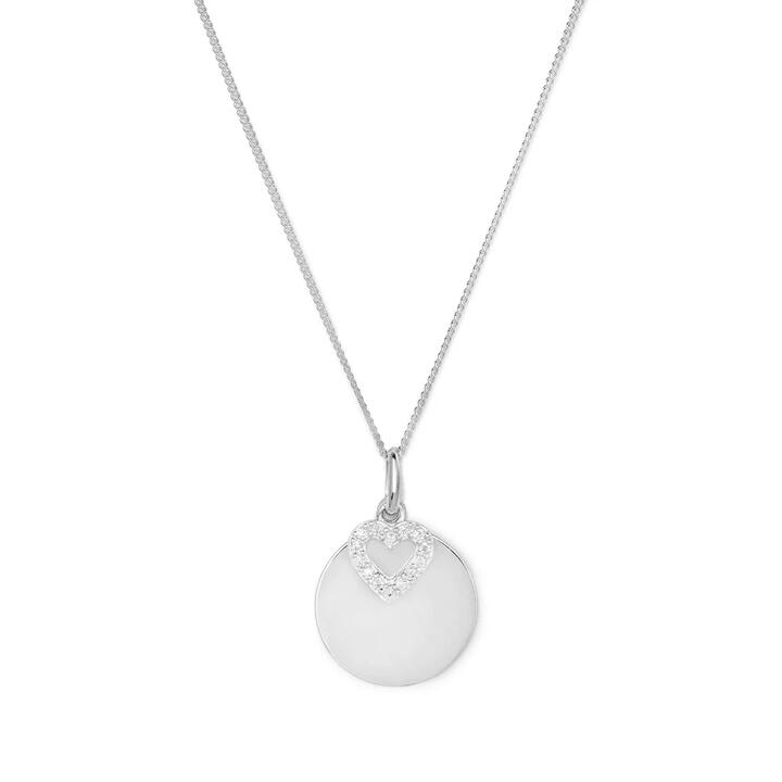 Image of Charms. Productname: 45cm Cubic Zirconia Heart and Disc Pendant Necklace in Sterling Silver in Silver colour by brand - Bevilles