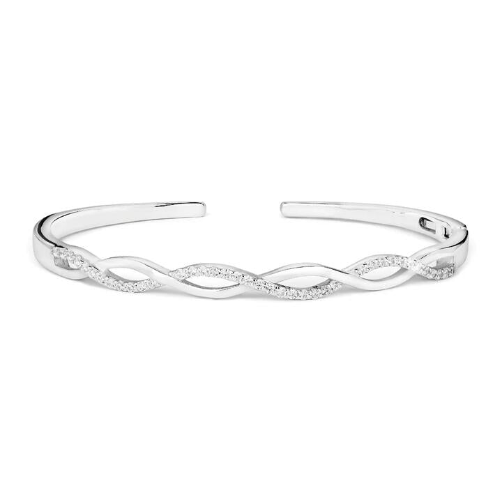Image of Jewelry. Product name - 5mm by 59mm Cubic Zirconia Plait Bangle in Sterling Silver in colour by brand - Bevilles