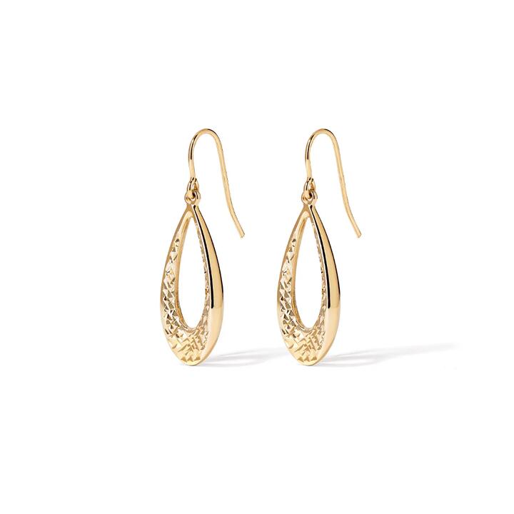 Image of Earrings. Productname: Diamond-Cut Tear Drop Earrings in 9kt Bonded Yellow Gold in Gold colour by brand - Bevilles