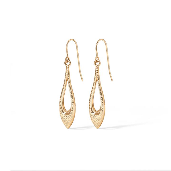 Image of Earrings. Productname: Diamond Cut Flame Drop Earrings in 9kt Yellow Gold in Gold colour by brand - Bevilles