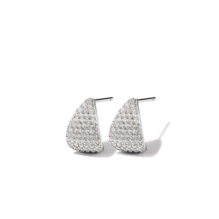 Image of Earrings. Productname: Cubic Zirconia Pave Dome Stud Earrings in Sterling Silver in Silver colour by brand - Bevilles