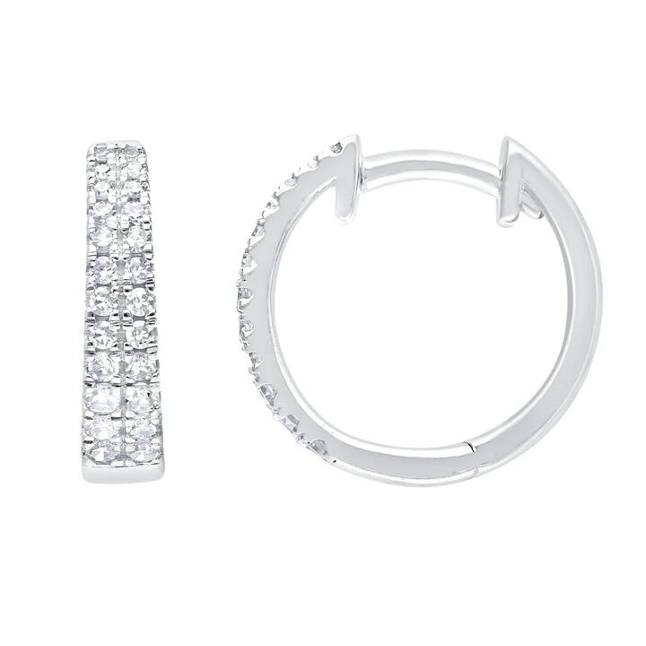 Image of Earrings. Productname: Pavé Huggie Earrings with 0.50tw of Laboratory-Grown Diamonds in Sterling Silver and Platinum in Diamond colour by brand - Bevilles
