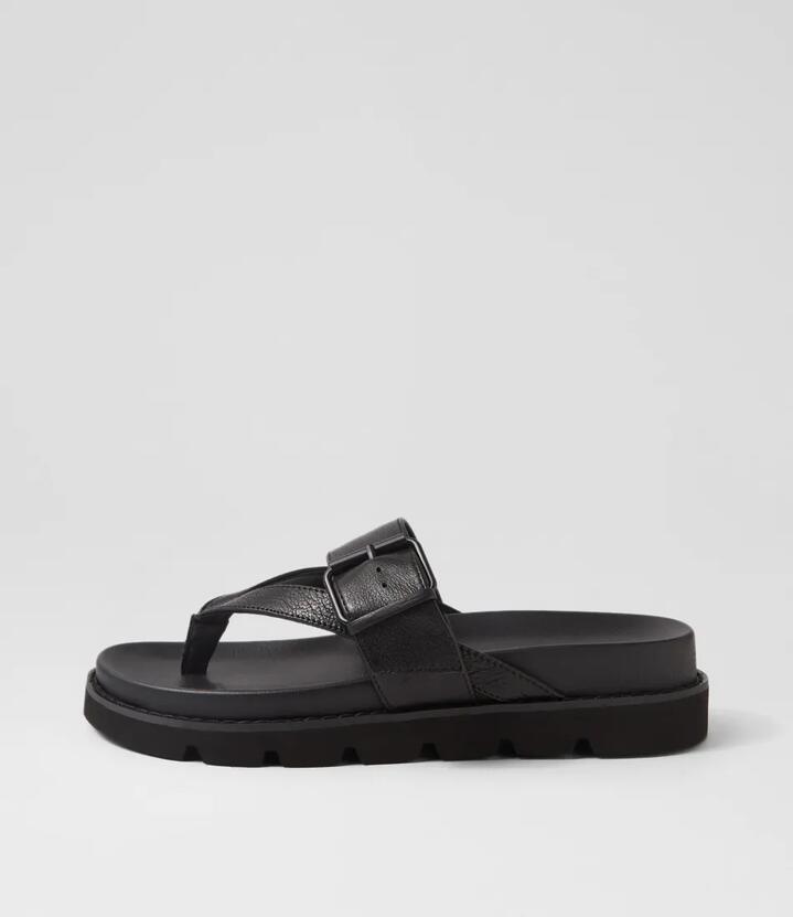 Image of Sandals. Productname: Cuzon Black Leather Sandals in BLACK-BLACK SOLE colour by brand - MOLLINI