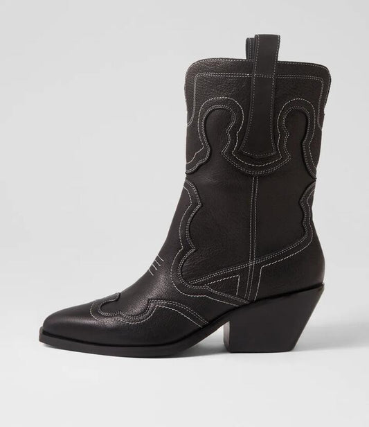 Image of Boots. Productname: Riava Black White Stitch Leather Ankle Boots in BLACK-WHITE STITCH colour by brand - MOLLINI