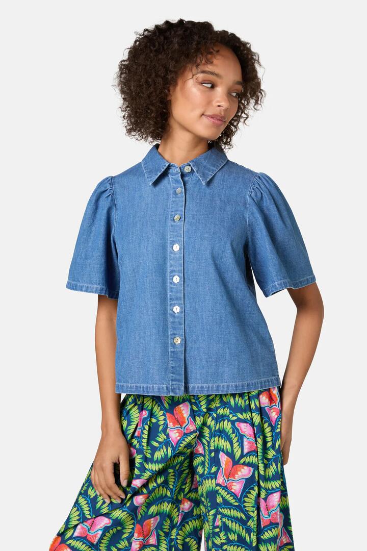 Image of Shirts. Product name - Chantelle Chambray Shirt in Mid Blue colour by brand - Gorman