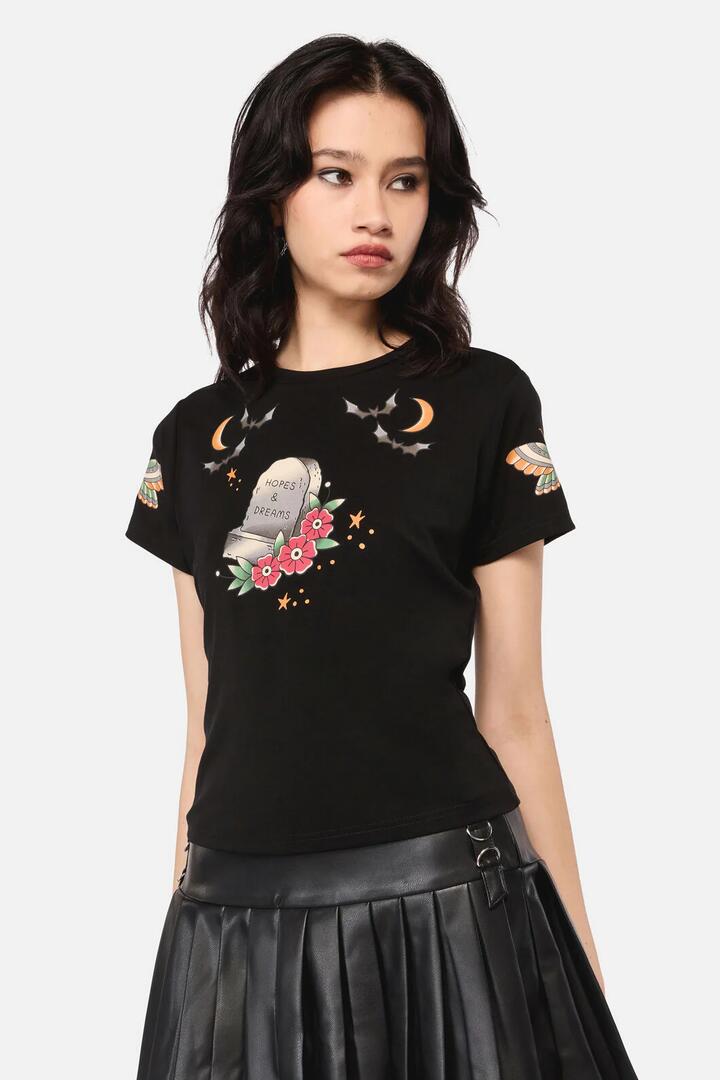 Image of T-Shirts. Productname: All Hallows Eve Tattoo Fitted Tee in Black colour by brand - Dangerfield