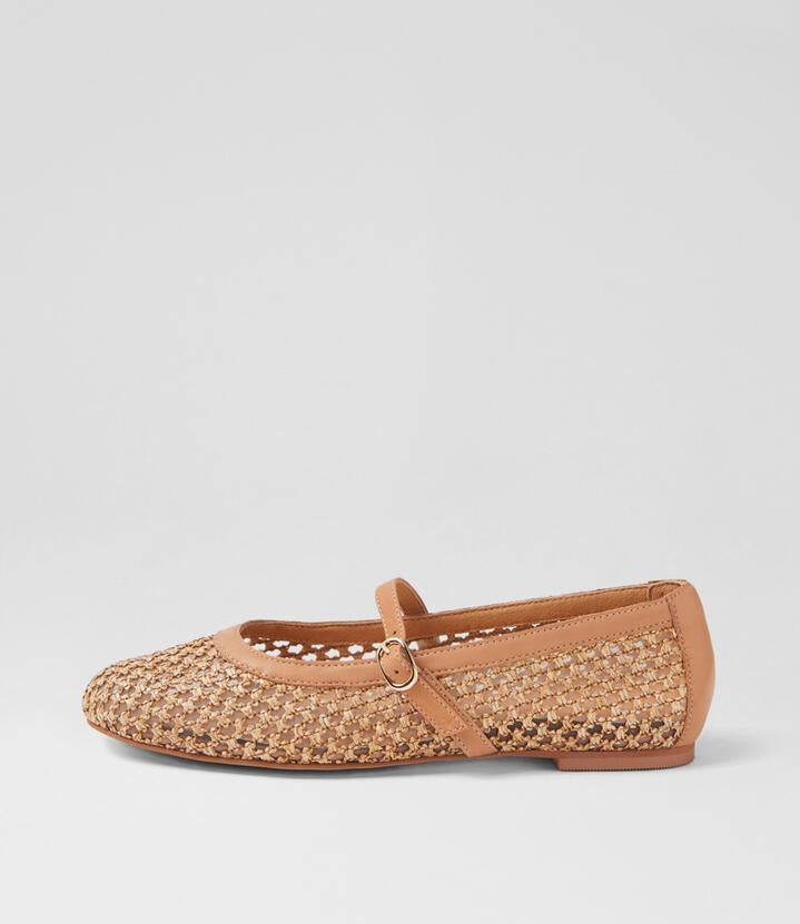 Image of Footwear. Productname: Murph Tan Fabric Ballet Flats in TAN colour by brand - MIDAS