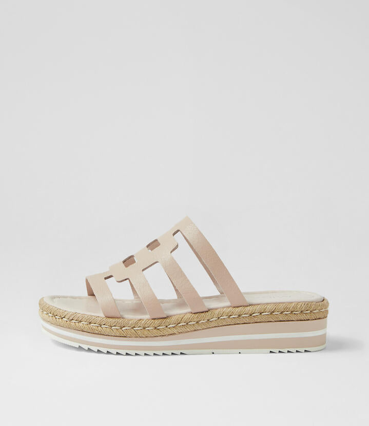 Image of Slippers. Productname: Alette Nude Leather Slides in Nude colour by brand - MIDAS