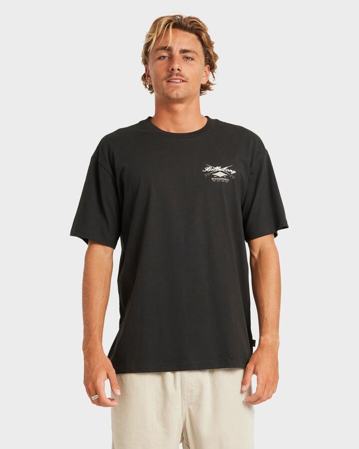 Image of a model wearing Tops. Productname: Billabong - Mens Crossboards T-Shirt - Washed Black - in Washed Black colour by brand - Billabong
