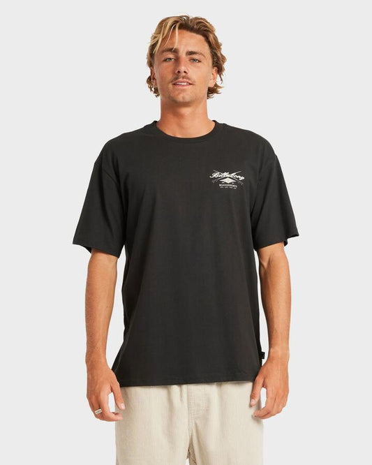 Image of a model wearing Tops. Productname: Billabong - Mens Crossboards T-Shirt - Washed Black - in Washed Black colour by brand - Billabong