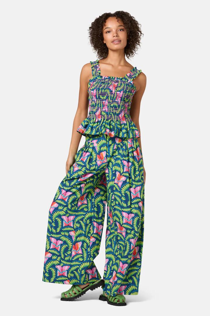 Image of a model wearing Tops. Product name - In Secret Ruched Print Tank in Print colour by brand - Gorman