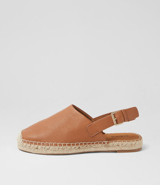 Image of Footwear. Productname: Sikka Dark Tan Leather Flat Shoes in DK TAN colour by brand - MIDAS