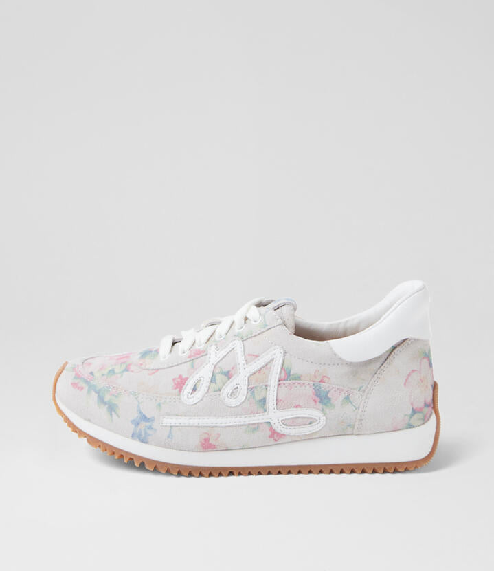 Image of Sneakers. Productname: Moodle Pastel Floral White Suede Sneakers in PASTEL FLORAL-WHITE colour by brand - MIDAS