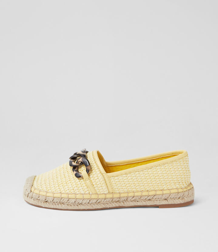 Image of Shoes. Product name - Sibby Lemon Fabric Flat Shoes in Lemon-Lemon colour by brand - MIDAS