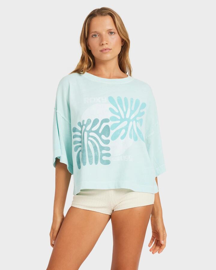 Image of T-Shirts. Product name - Roxy Womens Marina T-Shirt Blue Drift in Blue Drift colour by brand - Roxy