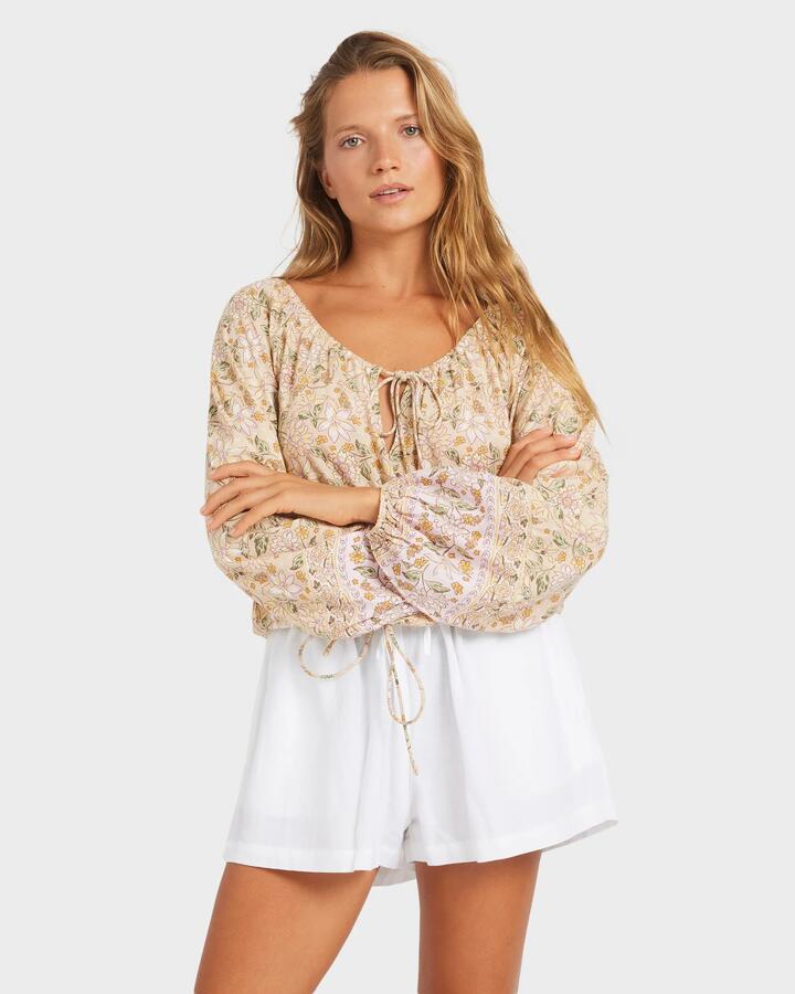 Image of Blouses. Product name - Roxy Womens Garland Blouse Stone in Stone colour by brand - Roxy