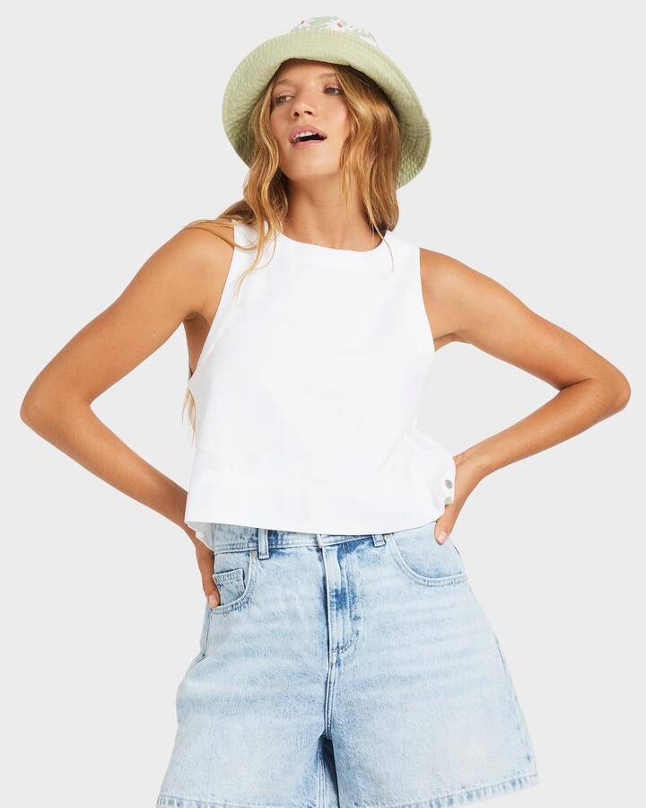 Image of a model wearing Tops. Product name - Roxy Womens Amor Tank Top White in White colour by brand - Roxy