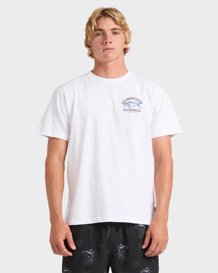Image of T-Shirts. Product name - Quiksilver Mens Bayside T-Shirt White in White colour by brand - Quiksilver