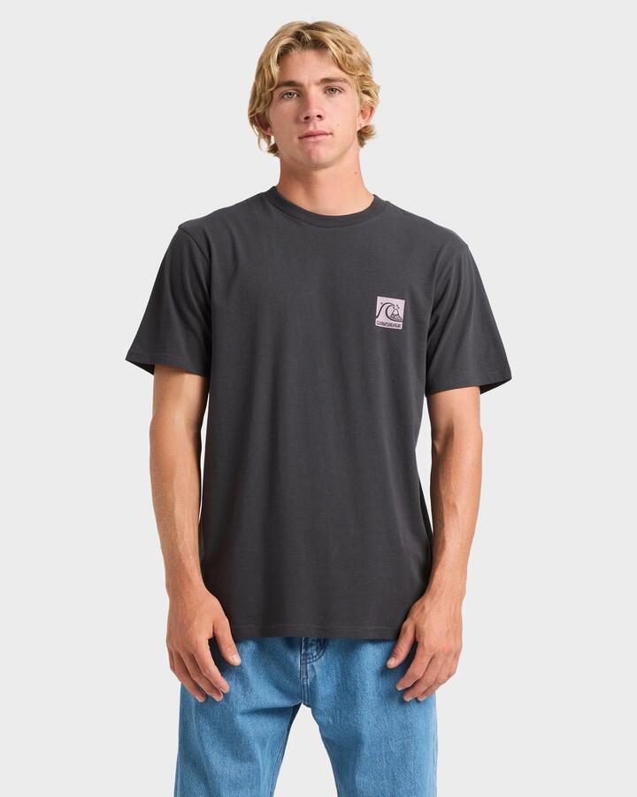 Image of T-Shirts. Product name - Quiksilver Mens Og Box Logo T-Shirt Tarmac in Tarmac colour by brand - Quiksilver