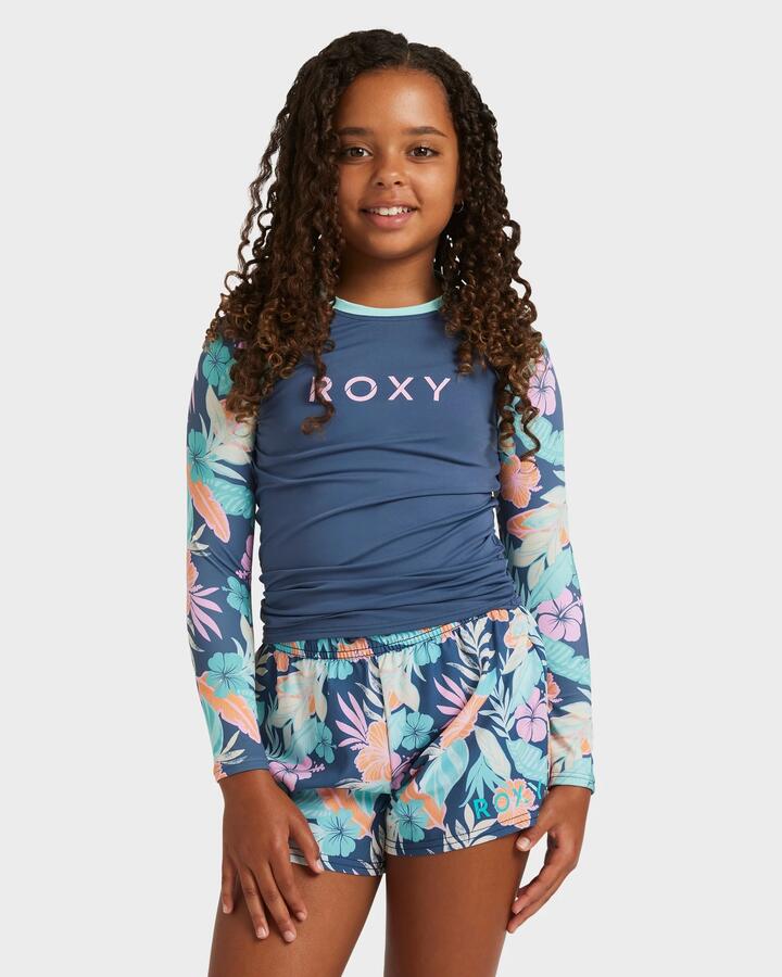 Image of Swimwear. Product name - Roxy Girls 8-16 Active Boardshorts Vintage Indigo Tropical Advent in Vintage Indigo Tropical Advent colour by brand - Roxy