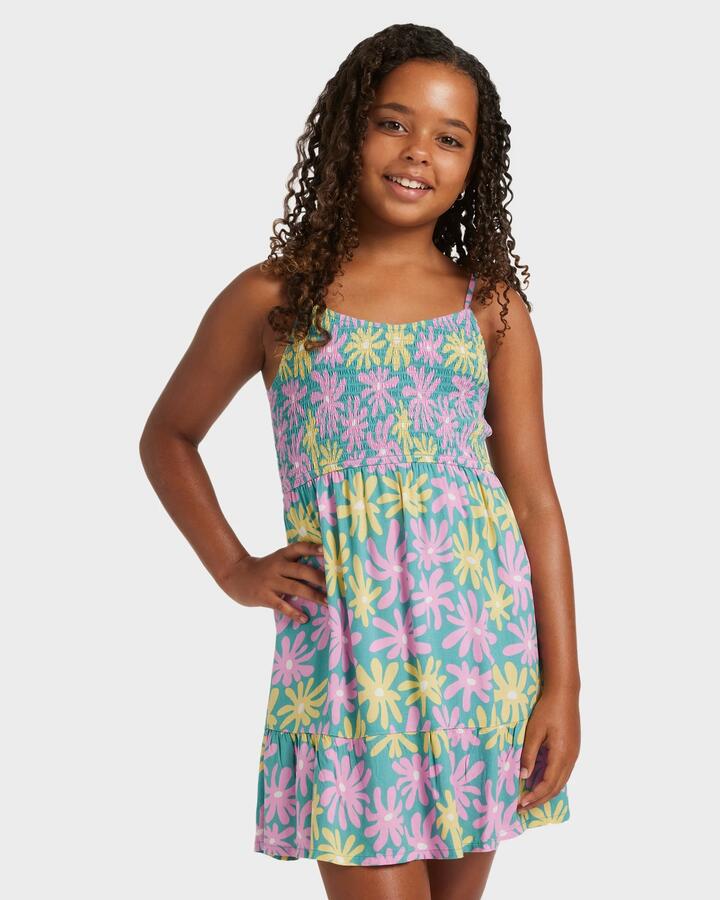 Image of Dresses. Product name - Roxy Girls 8-16 Trop Glow Mini Dress Coastal Shade Flipper in Coastal Shade Flipper colour by brand - Roxy
