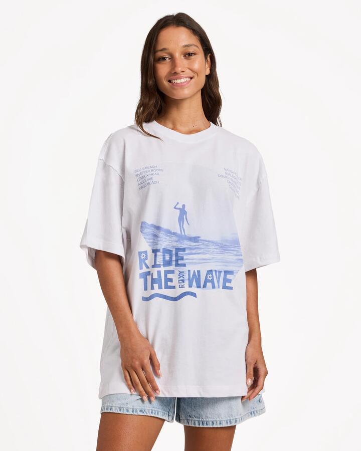 Image of T-Shirts. Product name - Roxy Womens Ride The Wave T-Shirt White in White colour by brand - Roxy