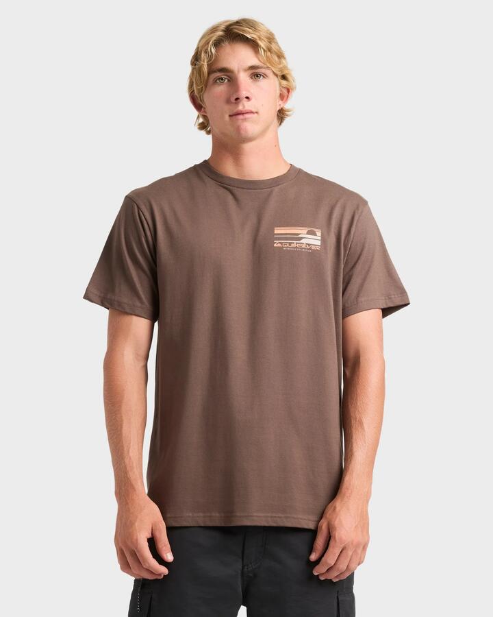 Image of T-Shirts. Product name - Quiksilver Mens Stacked Horizon T-Shirt Major Brown in Major Brown colour by brand - Quiksilver